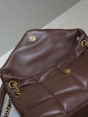 YSL 25S LOULOU PUFFER MM 29 IN DARK BROWN CALFSKIN GOLD HARDWRE