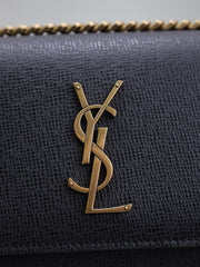 YSL 25S SUNSET MEDIUM 22 IN BLACK GRAINED CALFSKIN GOLD HARDWARE