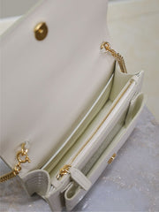 SUNSET SMALL BAG 19 IN WHITE CROCODILE-EMBOSSED CALFSKIN GOLD HARDWARE