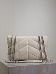 YSL 25S LOULOU PUFFER MINI 23 IN SMOKEY TAUPE CALFSKIN SILVER HARDWARE