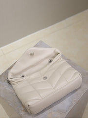 YSL 25S LOULOU PUFFER MINI 23 IN SMOKEY TAUPE CALFSKIN SILVER HARDWARE