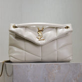 YSL 25S LOULOU PUFFER MM 29 IN BLANC VINTAGE CALFSKIN GOLD HARDWARE