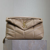 YSL 25S LOULOU PUFFER GM 35 IN BROWN CALFSKIN GOLD HARDWARE