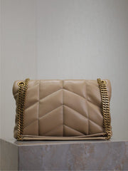 YSL 25S LOULOU PUFFER MM 29 IN BROWN CALFSKIN GOLD HARDWRE