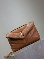 YSL 25S LOULOU PUFFER MINI 23 IN CARAMEL CALFSKIN GOLD HARDWRE
