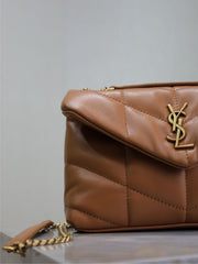 YSL 25S LOULOU PUFFER MINI 23 IN CARAMEL CALFSKIN GOLD HARDWRE