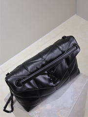 YSL 25S LOULOU PUFFER GM 35 IN BLACK CALFSKIN BLACK HARDWRE