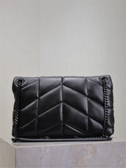 YSL 25S LOULOU PUFFER MM 29 IN BLACK CALFSKIN BLACK HARDWRE