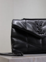 YSL 25S LOULOU PUFFER MINI 23 IN BLACK CALFSKIN BLACK HARDWRE