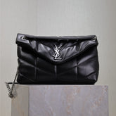 YSL 25S LOULOU PUFFER GM 35 IN BLACK CALFSKIN SILVER HARDWRE