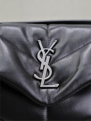 YSL 25S LOULOU PUFFER MM 29 IN BLACK CALFSKIN SILVER HARDWRE