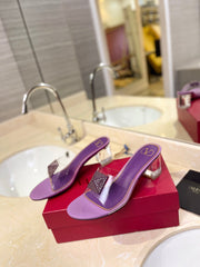 HIGH MULE 60MM IN MAUVE PURPLE SHEEPSKIN AND TRANSPARENT PVC