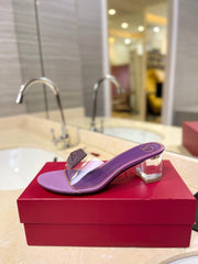 HIGH MULE 60MM IN MAUVE PURPLE SHEEPSKIN AND TRANSPARENT PVC