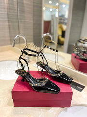 ROCKSTUD SLINGBACK IN BLACK CALFSKIN 50MM