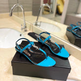 SL CASSANDRA SANDALS CERULEAN POLISHED CALFSKIN