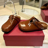 FUSSFRIEND BRONZE BROWN PATENT CALFSKIN LEATHER SABOT