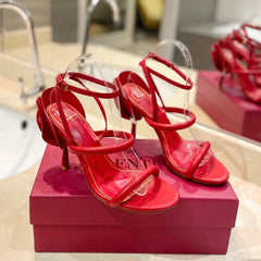 HIGH HEEL SANDAL 10 CM IN CHERRY RED CALFSKIN