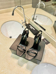 SL OPYUM SANDALS 80 BLACK AND GOLD CALFSKIN