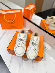 DAY SNEAKER IN WHITE CALFSKIN AND FLEECE LINING