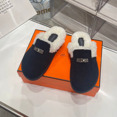 SLIP-ON MULE IN BLACK SUEDE AND SHEARLING LINING