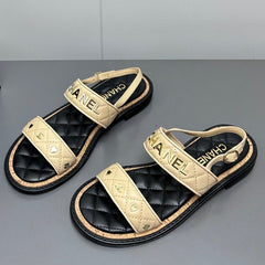 Dad sandals cream yellow calf leather