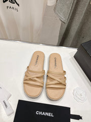 SLIPPERS CROSS STRAPS IN BEIGE CREAM LAMBSKIN