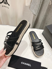 SLIPPERS CROSS STRAPS IN BLACK LAMBSKIN