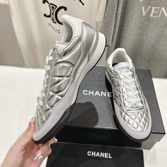 Double C New Quilted Panda Shoes Silver Sheepskin