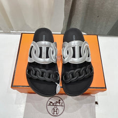 EXTRA SANDAL PASTEL BLACK MIX SILVER CALFSKIN