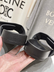 SLIDE SANDALS IN BLACK NYLON AND RUBBER WHITE PRINT