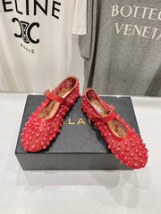 ALAIA PEARL MARY JANE SHOES IN CHERRY RED MESH AND CALFSKIN