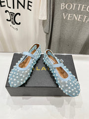 ALAIA PEARL MARY JANE SHOES IN LIGHT BLUE MESH AND CALFSKIN