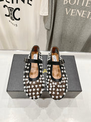 ALAIA PEARL MARY JANE SHOES IN BLACK MIX WHITE MESH AND CALFSKIN