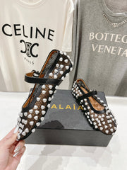 ALAIA PEARL MARY JANE SHOES IN BLACK MIX WHITE MESH AND CALFSKIN