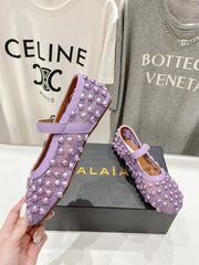 ALAIA PEARL MARY JANE SHOES IN LAVENDER PURPLE MESH AND CALFSKIN