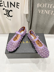 ALAIA PEARL MARY JANE SHOES IN LAVENDER PURPLE MESH AND CALFSKIN