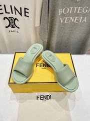FENDI BAGUETTE MEDIUM-HEEL SANDALS 45 MM IN GREEN MINT CALFSKIN