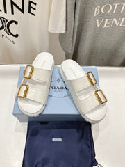 PRA CROCODILE MOTIF STRAP SLIDES SANDALS WHITE CALFSKIN