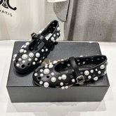 ALAIA PEARL MARY JANE SHOES BLACK MIX WHITE LAMBSKIN