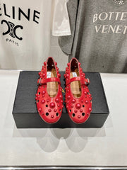 ALAIA PEARL MARY JANE SHOES IN ROSE RED LAMBSKIN