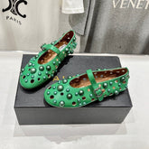 ALAIA PEARL MARY JANE SHOES IN EMERALD GREEN LAMBSKIN