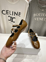 BALLET FLAT WITH CROSSOVER STRAP IN SEPIA BROWN LAMBSKIN