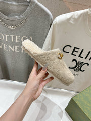 HORSEBIT MULE IN BEIGE EMBOSSED SUEDE AND FLEECE LINING