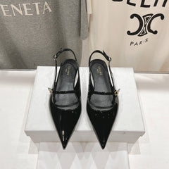 JUDY FLAT SLINGBACK IN BLACK PATENT CALFSKIN