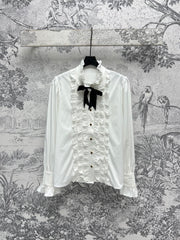 CC 25 Lace Pleated Shirt White Cotton