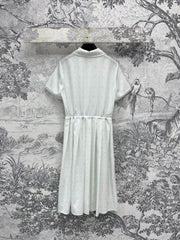CC 25 Logo Plaid Short-sleeved Dress White Polyester Fiber