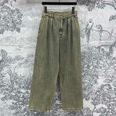 Loewe 25 Wide-leg Jeans Light Green-yellow Cotton