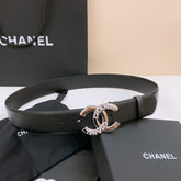 DOUBLE C BELT 40MM IN BLACK CALFSKIN SILVER BUCKLE EMBOSSED WHITE LOGO