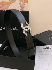 DOUBLE C BELT 40MM IN BLACK CALFSKIN SILVER BUCKLE EMBOSSED WHITE LOGO