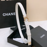 DOUBLE C BELT 20MM IN WHITE CALFSKIN WITH GOLD CHAIN INTERWOVEN BUCKLE